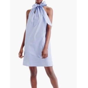 La Roque Seersucker Blue Neck Tie Bow Halter Dress 8